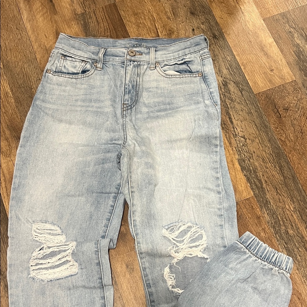 Light Blue Distressed Women Jean Joggers